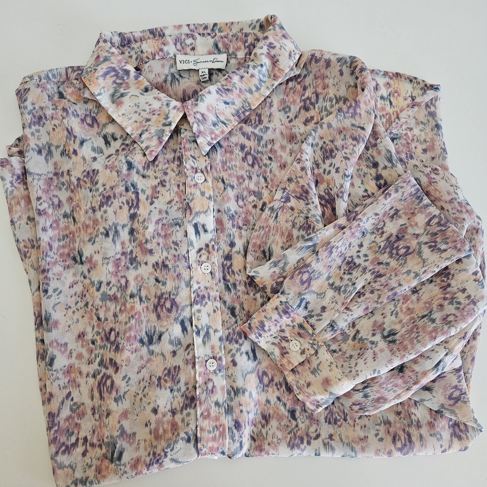 NWOT Vici x Summer of Diane | Watercolor Floral Multi Button Down Blouse Top XL